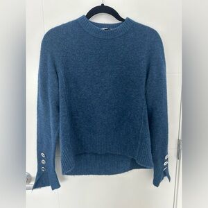 3.1 Phillip Lim Wool Alpaca Blue Crew Neck Sweater with Button Accents